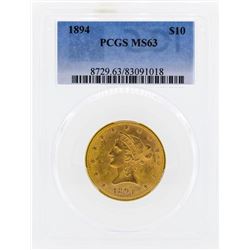 1894 $10 Liberty Head Eagle Gold Coin PCGS MS63