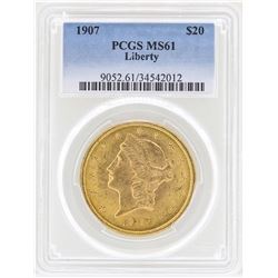 1907 $20 Liberty Head Double Eagle Gold Coin PCGS MS61