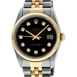 Rolex Men's Two Tone 14K Black Diamond 36MM Datejust Wristwatch