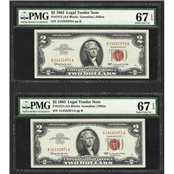 Lot of (2) Consecutive 1963 $2 Legal Tender Notes PMG Superb Gem Uncirculated 67