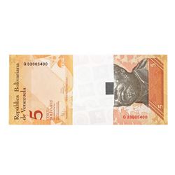 Pack of (100) Consecutive Venezuela 5 Bolivares Uncirculated Notes