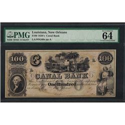 1850's $100 Canal Bank New Orleans Obsolete Note PMG Choice Uncirculated 64EPQ