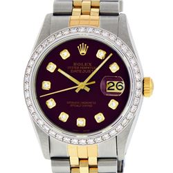 Rolex Men's Two Tone 14K Maroon Diamond 36MM Datejust Wristwatch