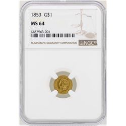 1853 $1 Liberty Head Gold Dollar Coin NGC MS64