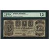 Image 1 : 1830's $3 The Bank of Manchester Obsolete Note PMG Fine 12