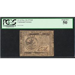 November 29, 1775 $5 Continental Currency Note CC-15 PCGS About New 50