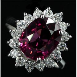 14KT White Gold 4.97 ctw Oval Cut Pink Rhodolite and Diamond Band Ring