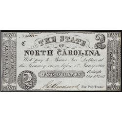 1866 $2 State of North Carolina Obsolete Note