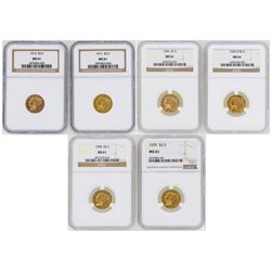 Lot of (6) $2 1/2 Indian Head Quarter Eagle Gold Coins NGC MS61