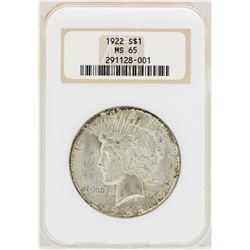 1922 $1 Peace Silver Dollar Coin NGC MS65