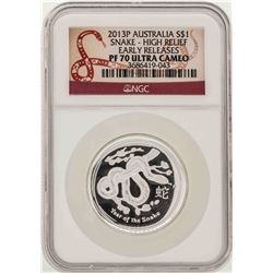 2013P Australia $1 Snake High Relief Coin NGC PF70 Ultra Cameo