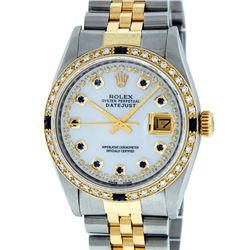 Rolex Men's Two Tone 14K Mother Of Pearl Diamond & Sapphire Datejust Wristwatch