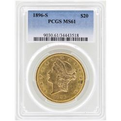 1896-S $20 Liberty Head Double Eagle Gold Coin PCGS MS61