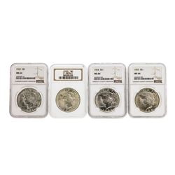 Set of 1922-1925 $1 Peace Silver Dollar Coins NGC MS64