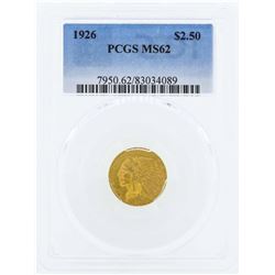 1926 $2 1/2 Indian Head Quarter Eagle Gold Coin PCGS MS62