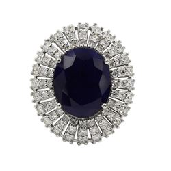 14KT White Gold 10.18 ctw Oval Cut Blue Sapphire and Diamond Wedding Ring