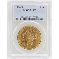 1904-S $20 Liberty Head Double Eagle Gold Coin PCGS MS62