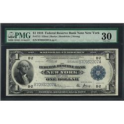 1918 $1 Federal Reserve Bank Note New York Fr.713 PMG Very Fine 30