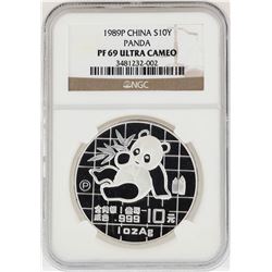 1989-P China 10 Yuan Panda Silver Coin NGC PF69 Ultra Cameo