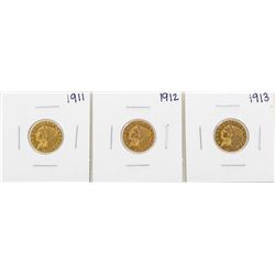 Lot of 1911-1913 $2 1/2 Indian Head Quarter Eagle Gold Coins