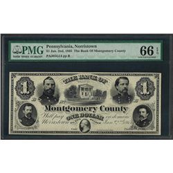 1865 $1 The Bank of Montgomery County Obsolete Note PMG Gem Uncirculated 66EPQ