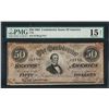Image 1 : 1864 $50 Confederate States of America Note T-66 PMG Choice Fine 15 Net