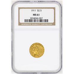 1911 $2 1/2 Indian Head Quarter Eagle Gold Coin NGC MS61