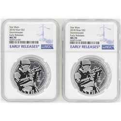 Lot of (2) 2018 Niue $2 Star Wars Stormtrooper Silver Coins NGC MS70 Early Relea