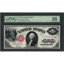 1917 $1 Legal Tender Note Fr.37 PMG Choice About Uncirculated 58