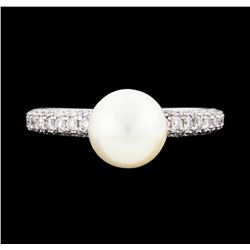 14KT White Gold 7.6mm Pearl and Diamond Ring