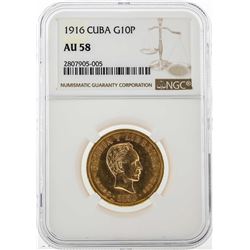 1916 Cuba 10 Pesos Gold Coin NGC AU58