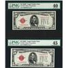 Image 1 : Lot of (2) 1928C $5 Legal Tender Notes Fr.1528 PMG Extremely Fine 40/45