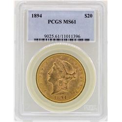 1894 $20 Liberty Head Double Eagle Gold Coin PCGS MS61