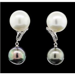 14KT White Gold Pearl and Diamond Earrings