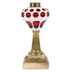 Cranberry Cut Glass Oil Lamp