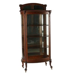 Figural Oak Bowed China Cabinet