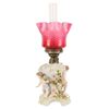 Image 1 : Meissen Lamp with Cranberry Shade