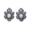 Image 1 : A PAIR OF SAPPHIRE AND CULTURED PEARL EARCLIPS