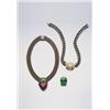 Image 1 : A SILVER, GOLD AND MOONSTONE NECKLACE AND A GOLD, PERIDOT AND TOURMALINE NECKLACE
