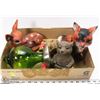 FLAT OF ANIMAL FIGURES AND HUMMING BIRD FEEDER