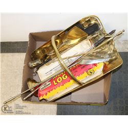 ESTATE BOX WITH LOG HOLDER, AND FIREPLACE TOOLS