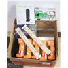 BOX OF LIGHTBULBS, TEST PREP KITS, 2 MOTOROLA