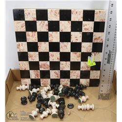 STONE CHESS BOARD WITH CHESS PIECES
