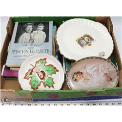 LOT OF VINTAGE BRITISH ROYALTY DISHES + BOOKS