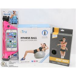 NEW FITNESS BALL WITH PUMP, NEW SKIP ROPE AND