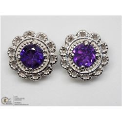 3) STERLING SILVER 2 - IN - 1 AMETHYST EARRINGS