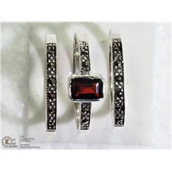 6) SET OF 3 ST. SILVER BANDS W/GARNET & MARCASITE