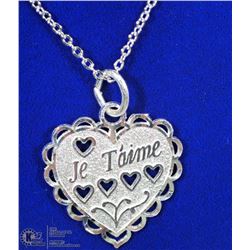 12) ST. SILVER HEART PENDANT "JE T'AIME" W/CHAIN