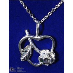 13) ST. SILVER HEART FLOWER PENDANT W/CHAIN
