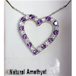 14) STERLING SILVER HEART NECKLACE W/ AMETHYST